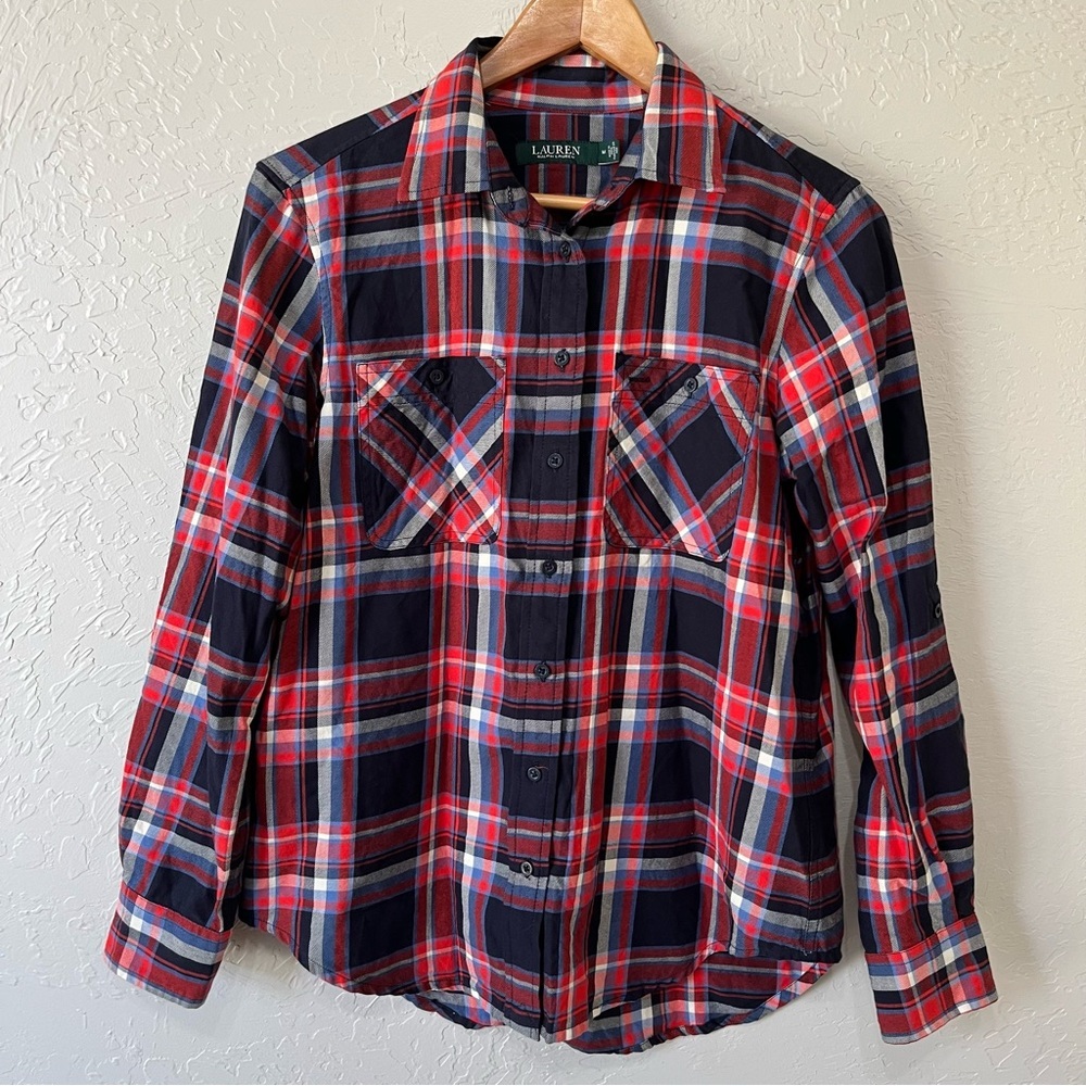 Lauren Ralph Lauren Plaid Red Long Sleeve Button Down Shirt